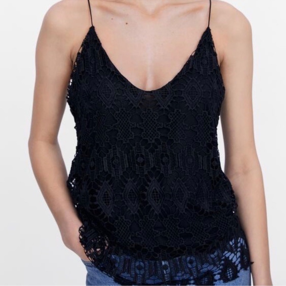 Zara Sz M Black Crochet Cami Top
